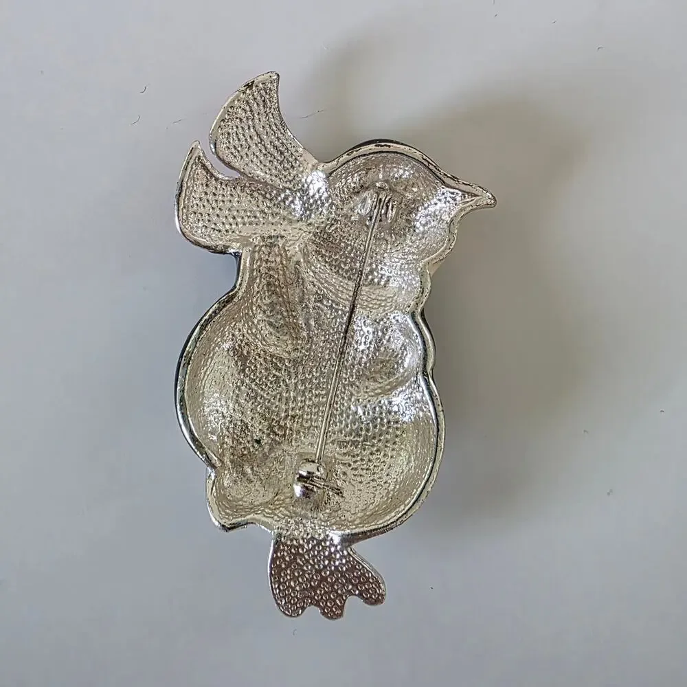 Vintage Enamel Penguin Brooch Winter Scarf Silver Tone Pin Holiday Jewelry